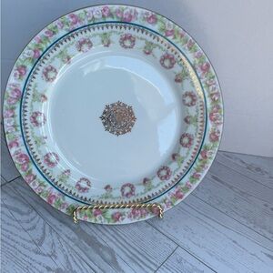 Elegant Pink Floral  Plate with Gold Accent 8 1/2 inch